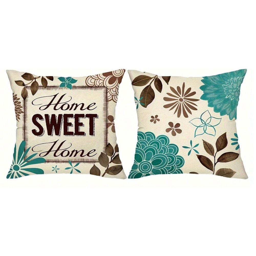 2 pcs Floral & Geometric Pillow Covers, Sweet Home Classic Botanical Print 18"